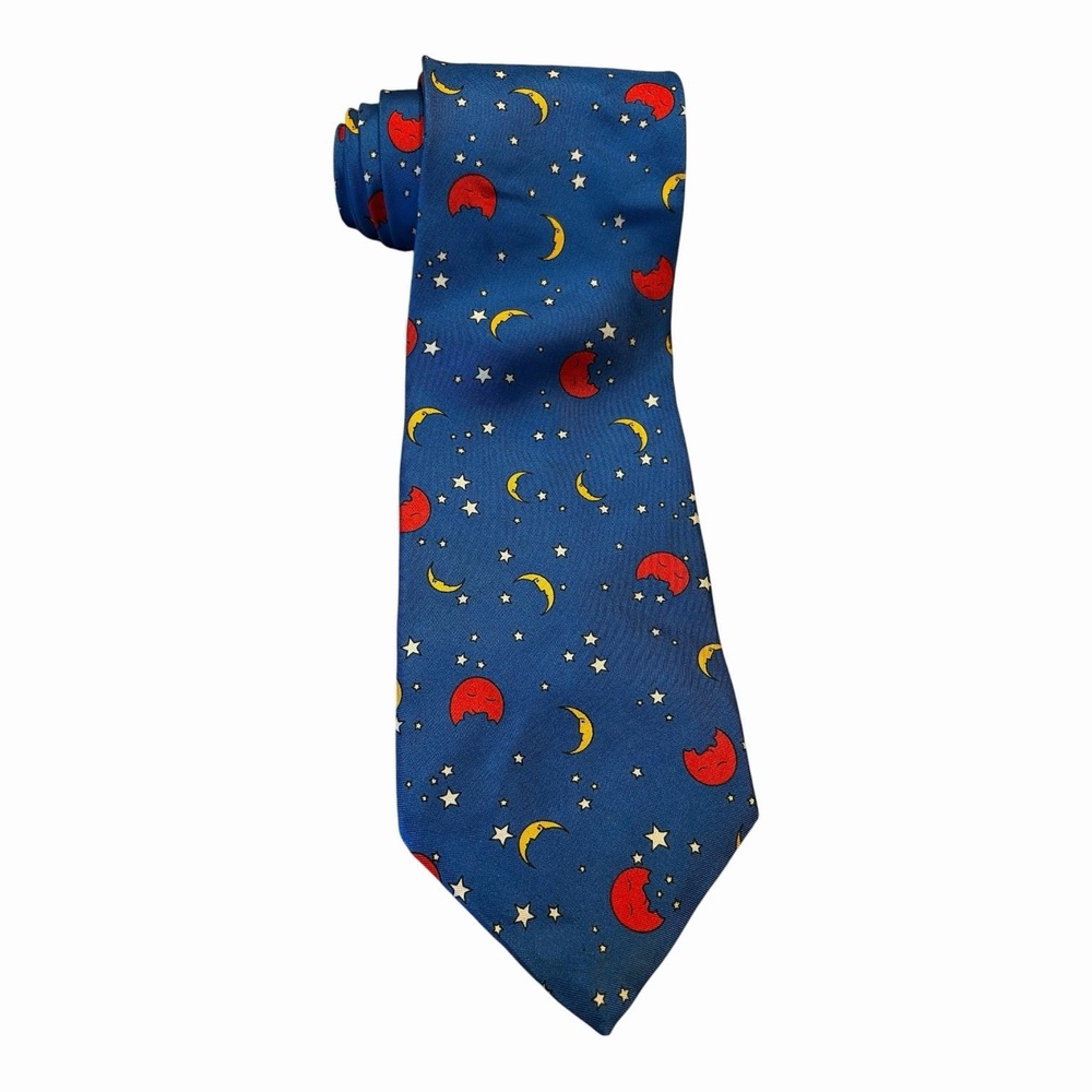 Christian Dior Monsieur 100% Silk Men's Tie Blue Red Yellow Stars & Sky